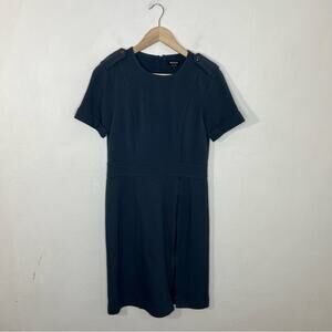 Worth New York Blue Zipper Front Ponte Knit Cuffed Short Sleeve Dress Size 6